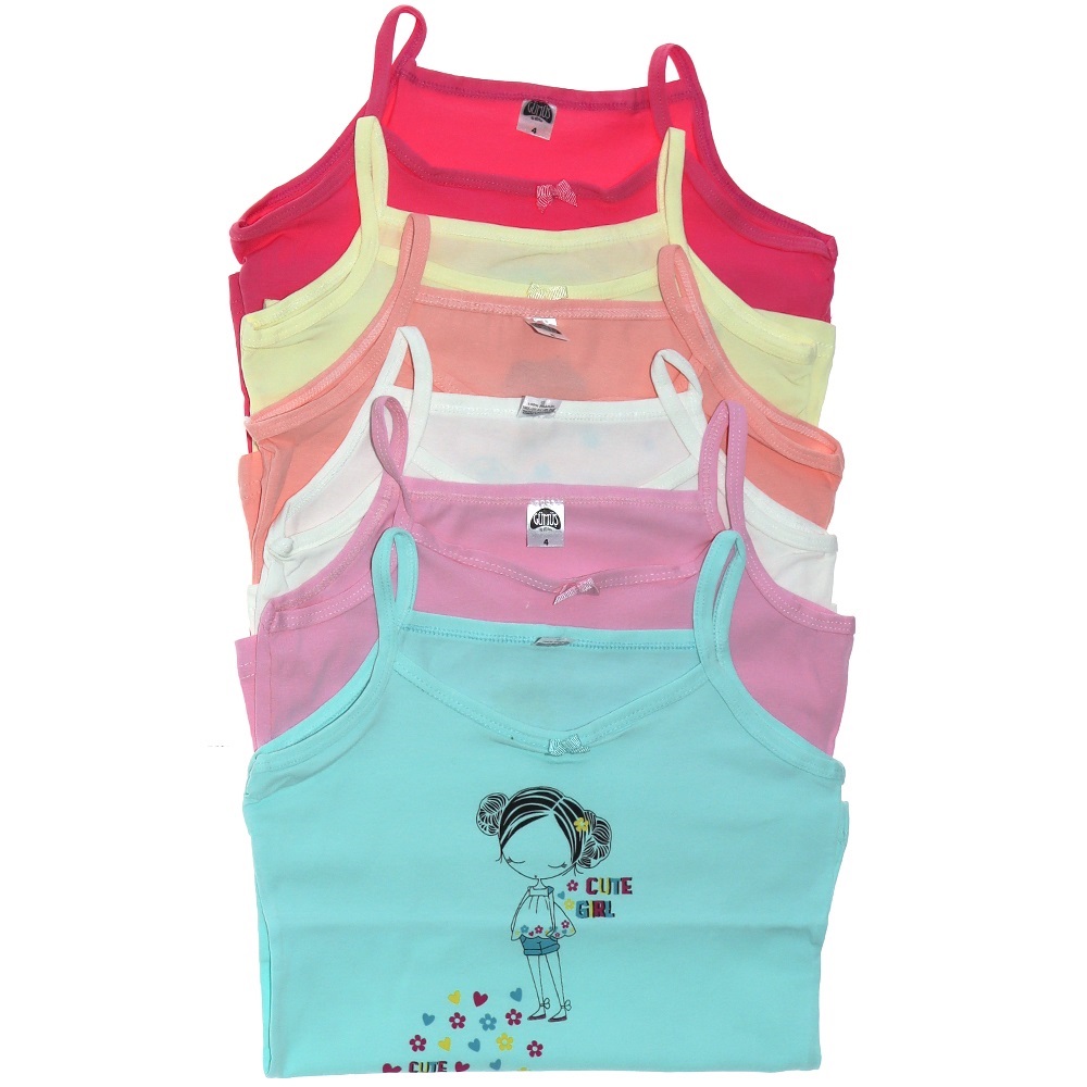 Gümüş 3100 Kız Likralı Baskılı Atlet (6 Lı) - Karışık Renk - 3