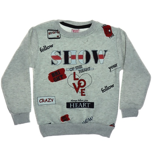 Melek Tuana Show Love Baskılı 3 İplik Sıfır Yaka Kız Çocuk Sweatshirt 3-7 Yaş - Gri