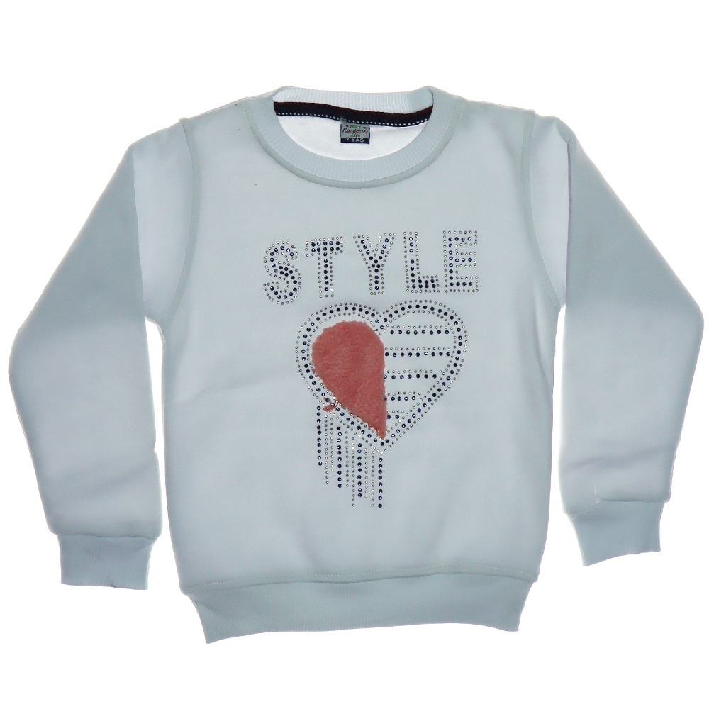 Style Kalp Taş Baskılı 3 İplik Kız Çocuk Sweatshirt 8-12 Yaş - Beyaz
