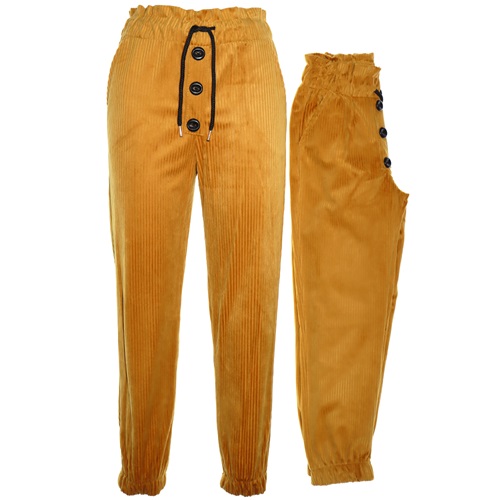 Markam 2301 Kadife Önü Düğmeli Bağcıklı Kız Çocuk Pantolon 5-8 Yaş - Hardal