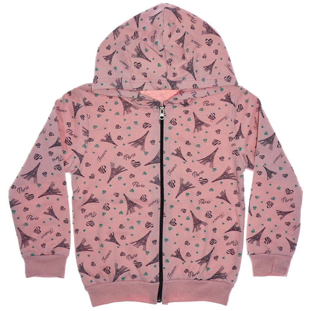 Src 2105 2 İplik Şardonlu Kapşonlu Kız Çocuk Hırka 3-7 Yaş - Pembe
