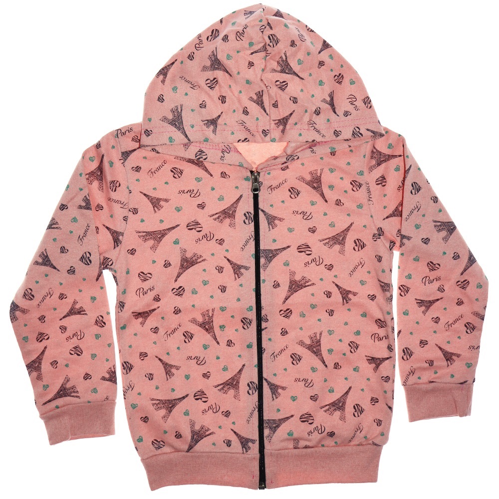 Src 2105 2 İplik Şardonlu Kapşonlu Kız Çocuk Hırka 3-7 Yaş - Somon