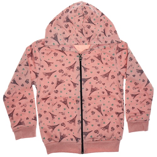 Src 2105 2 İplik Şardonlu Kapşonlu Kız Çocuk Hırka 3-7 Yaş - Somon