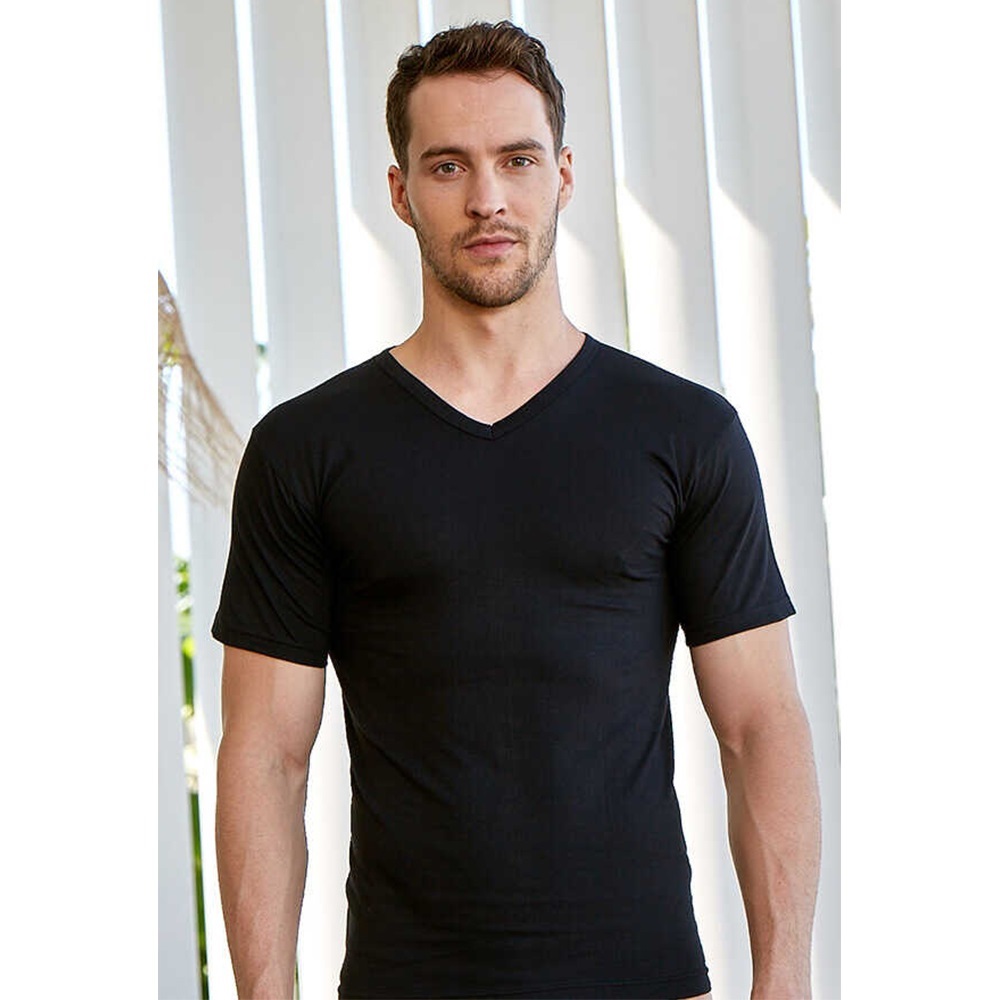 Berrak İç Giyim 1006 V Yaka Kısa kollu Erkek Atlet - Siyah