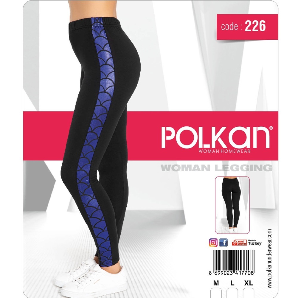 Polkan 226 Yan Parlak Şeritli Likralı Bayan Tayt - Siyah
