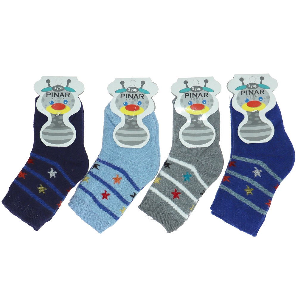 Pınar 0500 Erkek Bebe Likralı Havlu Çorap - Karışık Renk - 0-1 YAŞ