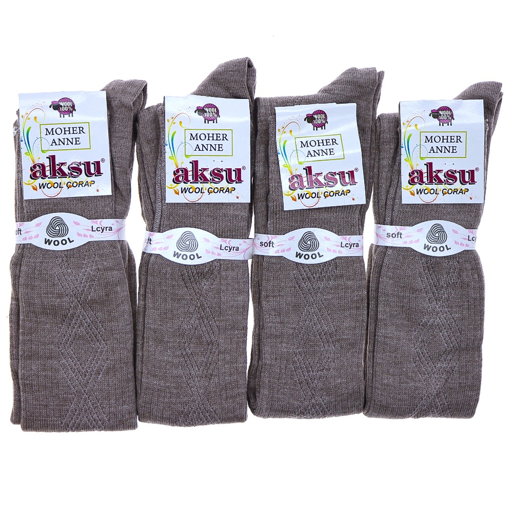 Aksu 0892 Bayan Moher Yün Dizüstü Anne Çorabı - Gri