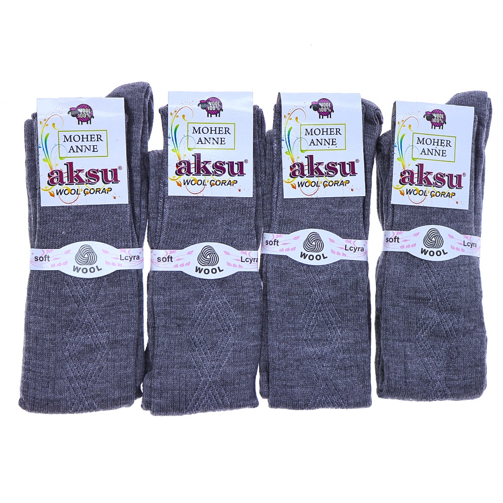 Aksu 0892 Bayan Moher Yün Dizüstü Anne Çorabı - Gri