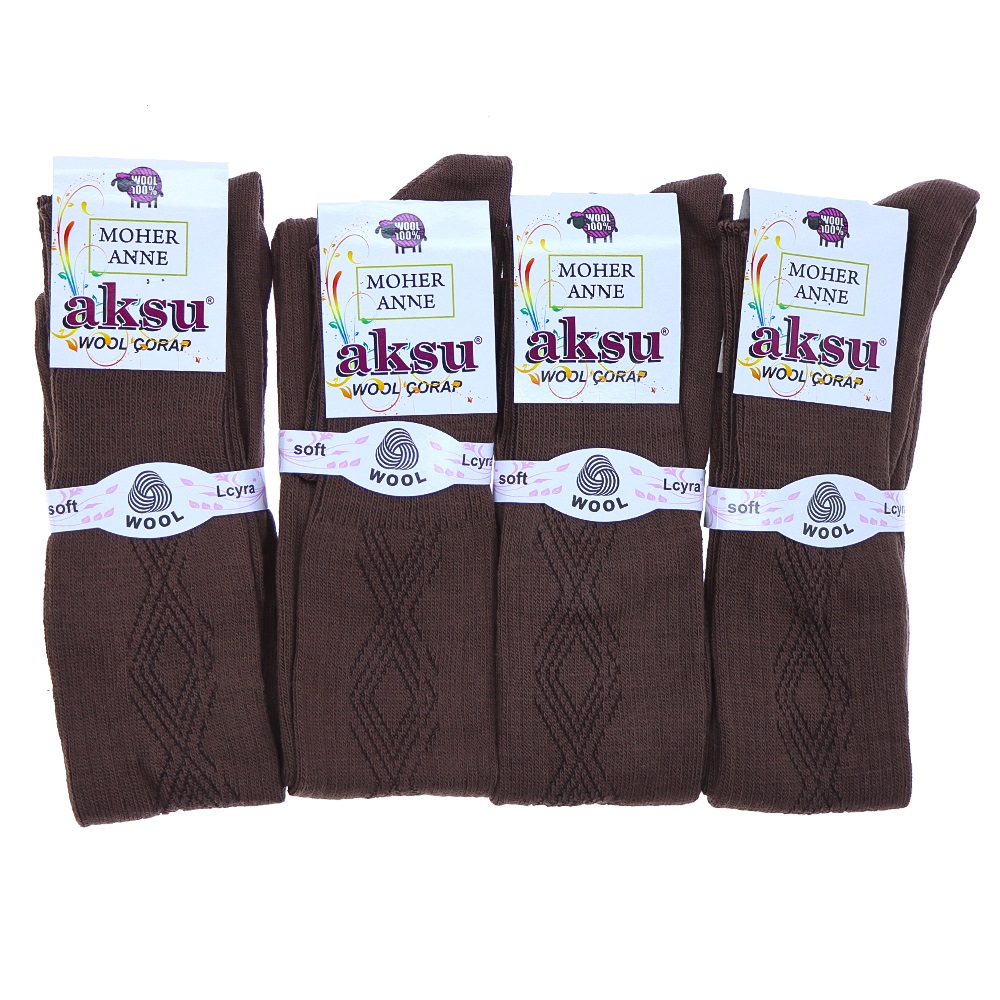 Aksu 0892 Bayan Moher Yün Dizüstü Anne Çorabı - Gri