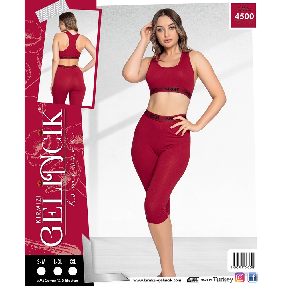 GELİNCİK 4500 Bayan Penye Likralı Sport Kapri Takım