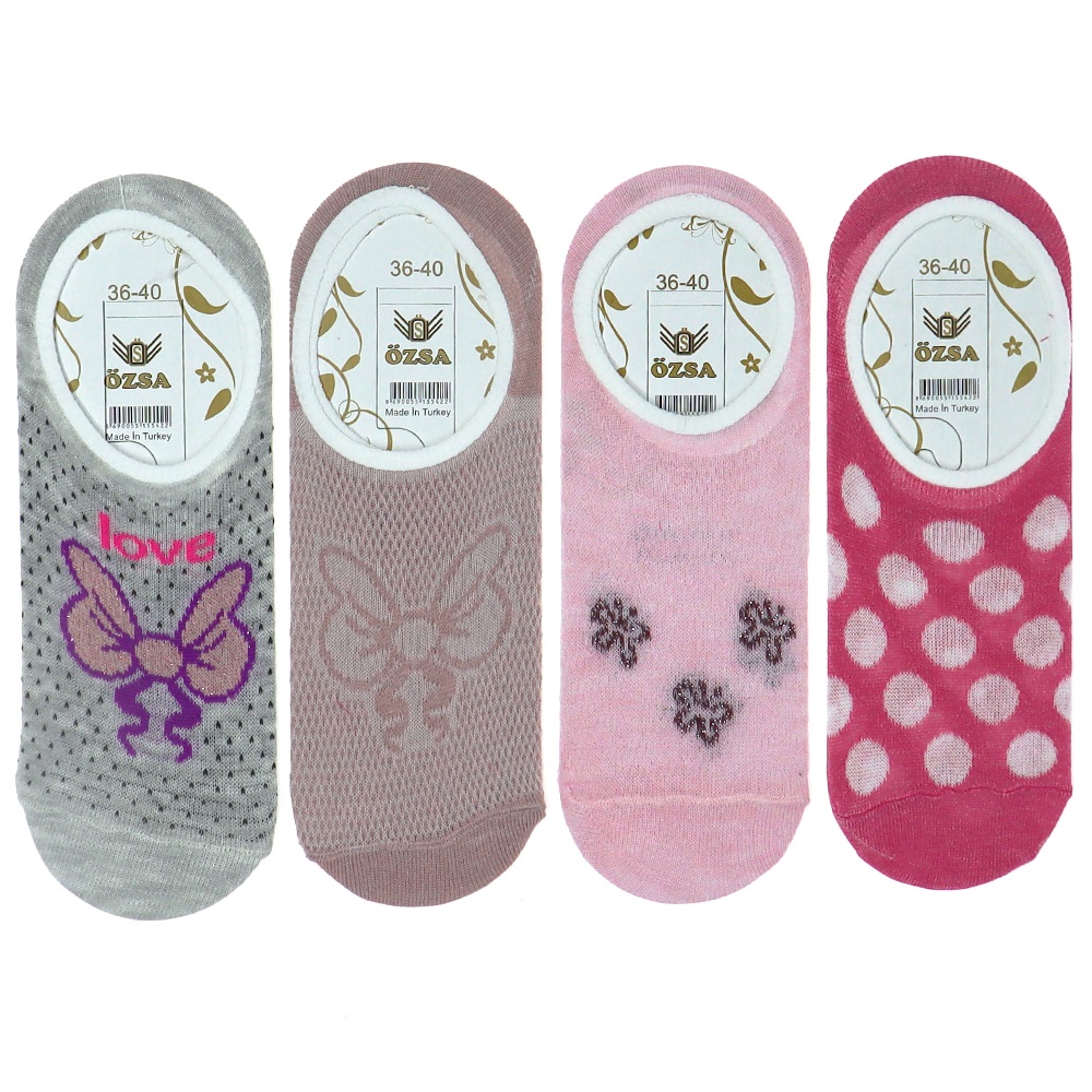 Özsa Desenli Likralı Bayan Babet Çorap - Pembe - PAKET İÇİ TEK RENK