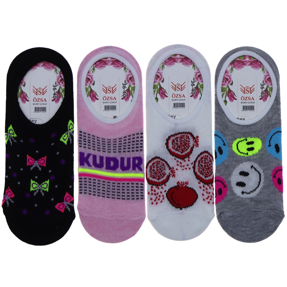 Özsa Desenli Likralı Bayan Babet Çorap - Pembe - PAKET İÇİ TEK RENK