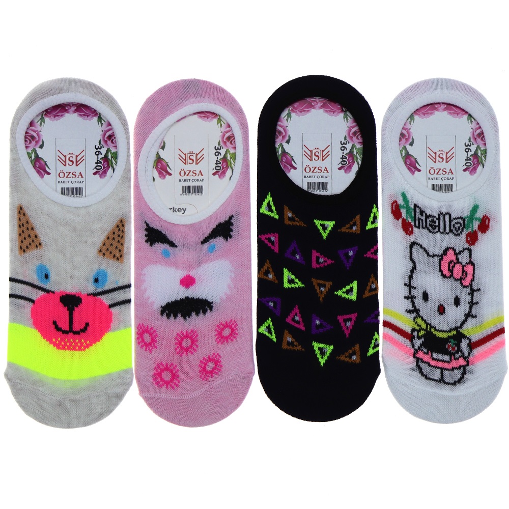 Özsa Desenli Likralı Bayan Babet Çorap - Pembe - PAKET İÇİ TEK RENK