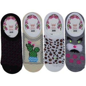 Özsa Desenli Likralı Bayan Babet Çorap - Pembe - PAKET İÇİ TEK RENK