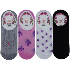 Özsa Desenli Likralı Bayan Babet Çorap - Pembe - PAKET İÇİ TEK RENK