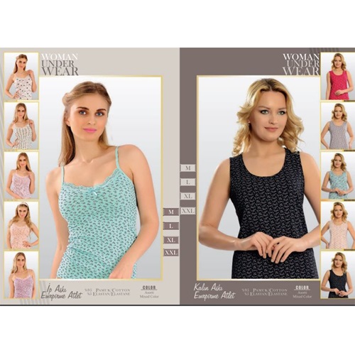 GELİNCİK Bayan Desenli Kalın Askılı Atlet - Gri