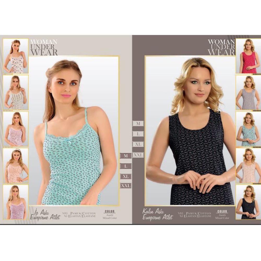 Gelincik Bayan Desenli Kalın Askılı Atlet