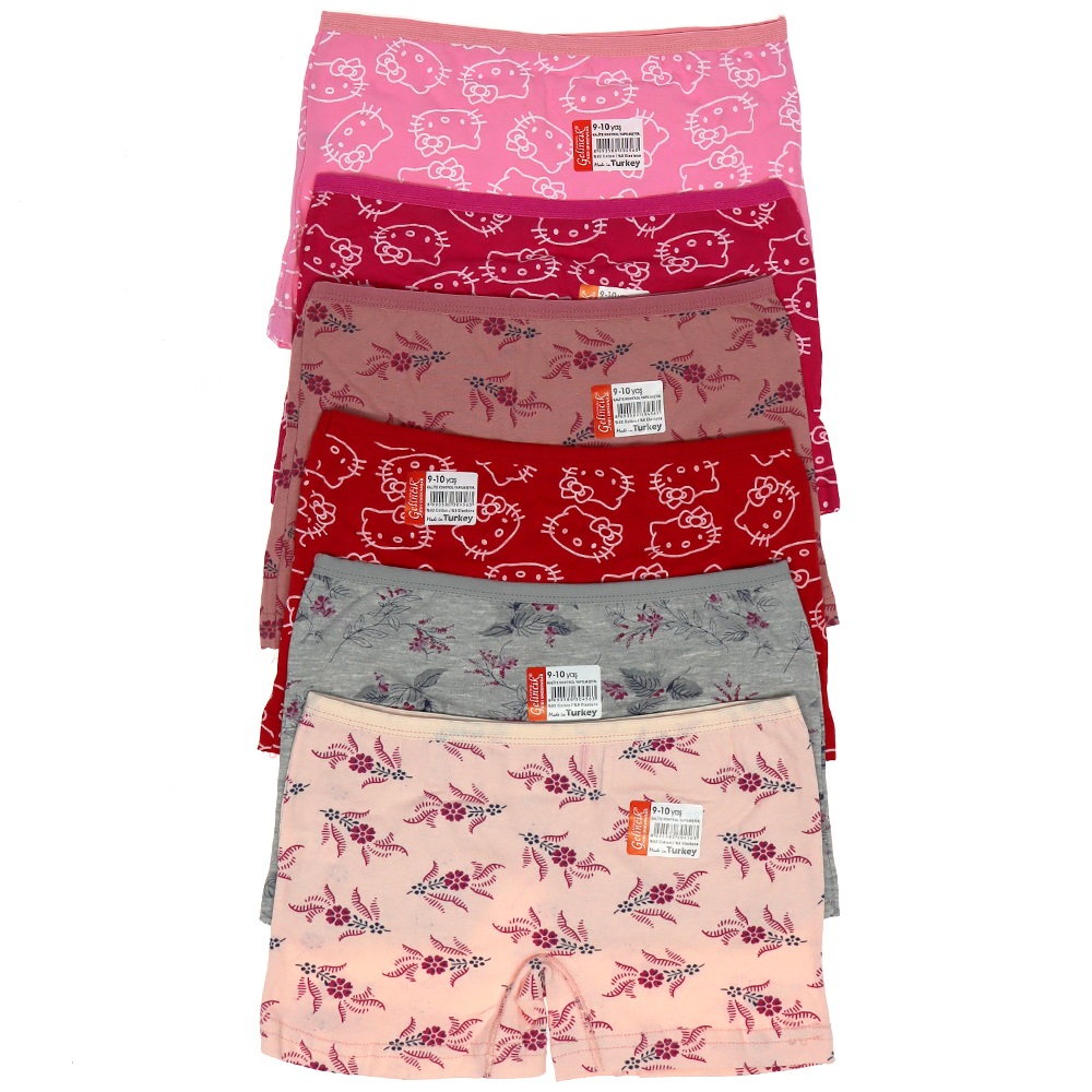 Gelincik 680 Desenli Likralı Penye Kız Çocuk Boxer - Karışık Renk - 4-5 YAŞ