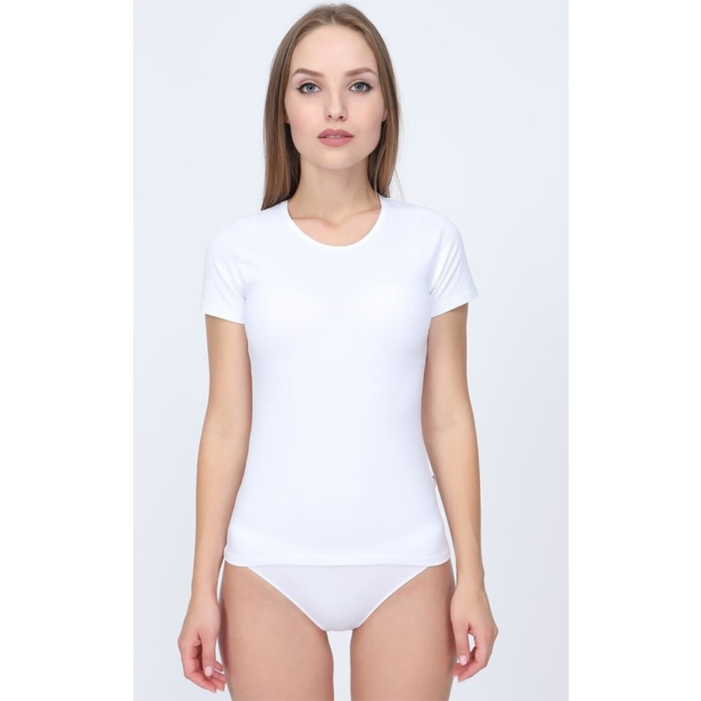 Gümüş 3013 Pamuk Ribana Bayan Yarım Kollu Fanila Atlet - Beyaz