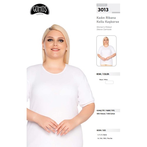 Gümüş 3013 Pamuk Ribana Bayan Yarım Kollu Fanila Atlet