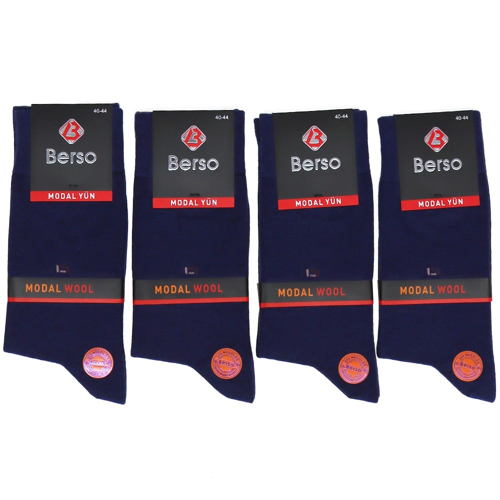 Berso 7021 Kutulu Erkek Modal Yün Düz Soket Çorap - Lacivert