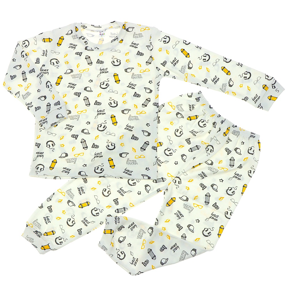 Karaca 202 Çocuk Penye Desenli Pijama Takım 4-5-6 Yaş- Ekru - 4-5-6 YAŞ