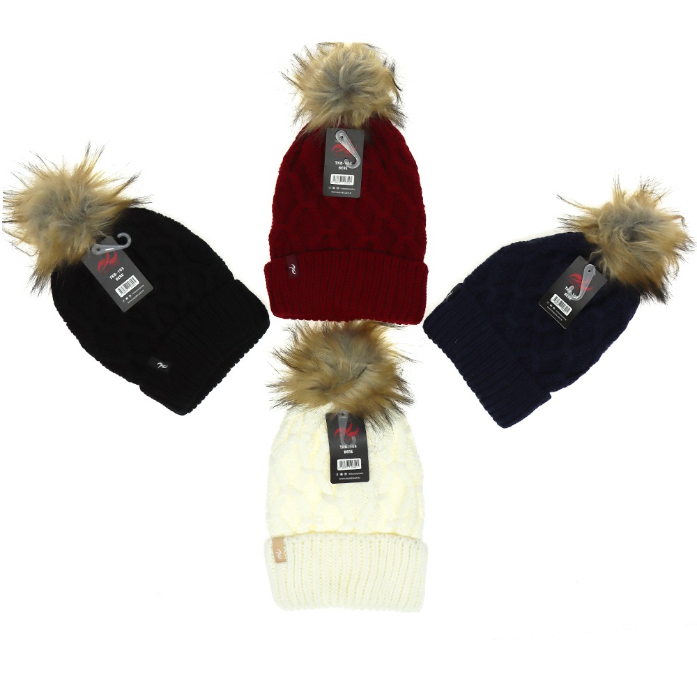 TKB-103 Bayan Örgü Ponponlu Triko Bere