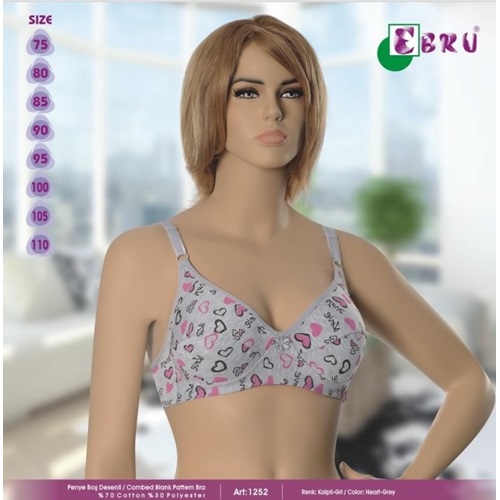 1251 Bayan Penye Boş Sütyen - Gri Desenli - 75