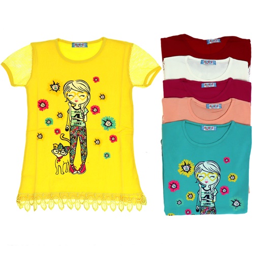 Bambino Kalp Gözlüklü Kız Baskılı Kız Çocuk Tişört 9-12 Yaş