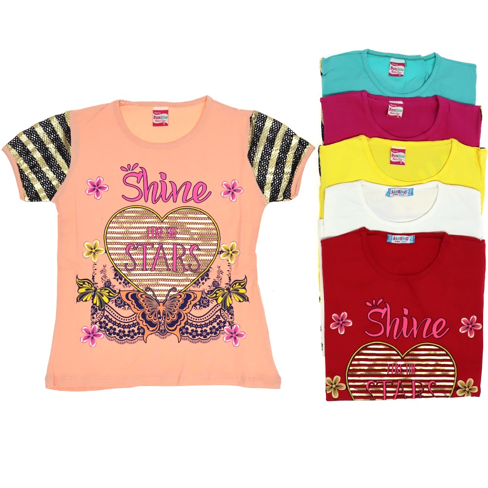 Bambino Kalp Baskılı Kız Çocuk Tişört 5-8 Yaş