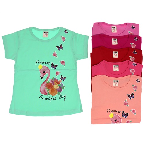 Djw Kuğu Baskılı Likralı Kız Çocuk Tişört 1-4 Yaş