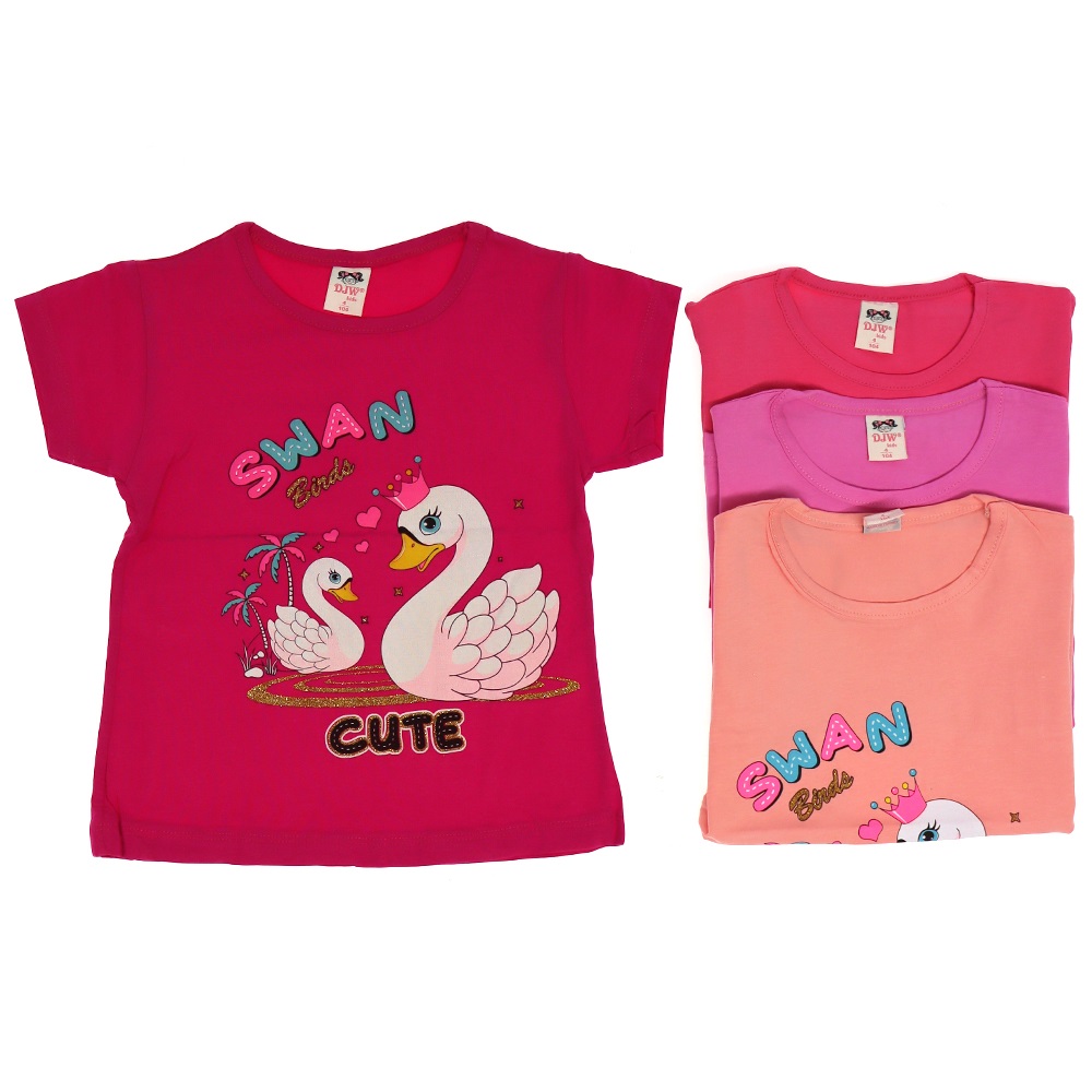 Djw İki Kuğu Baskılı Likralı Kız Çocuk Tişört 1-4 Yaş