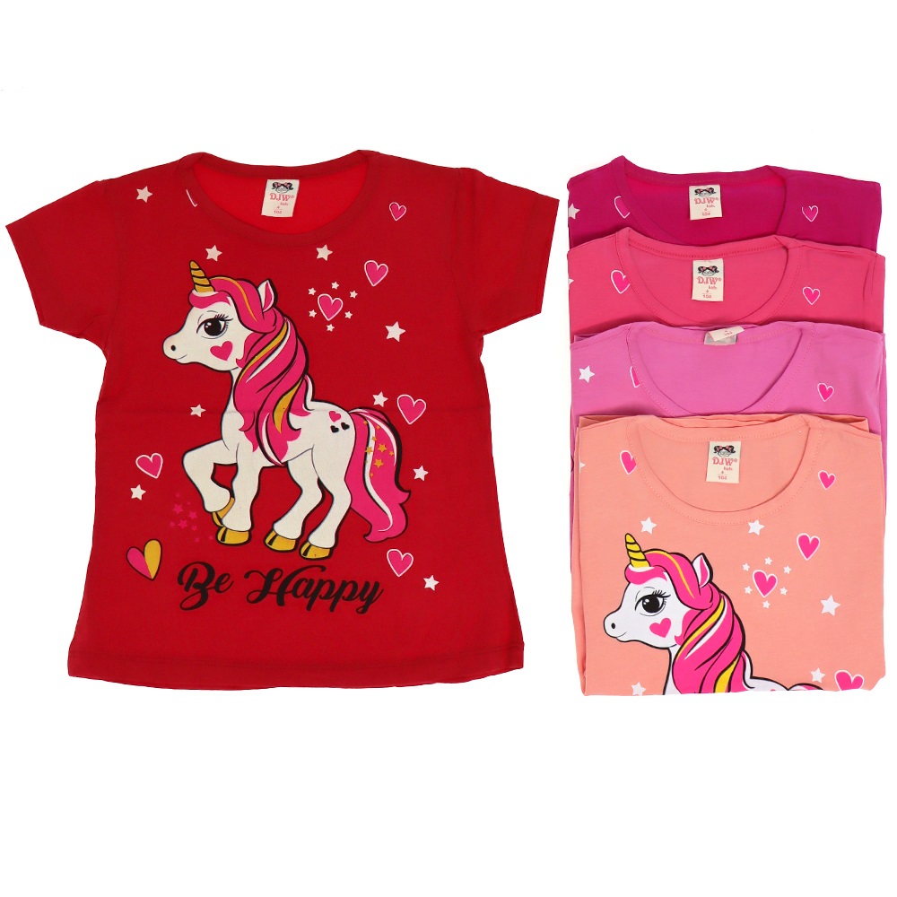 Djw Unicorn Baskılı Likralı Kız Çocuk Tişört 1-4 Yaş