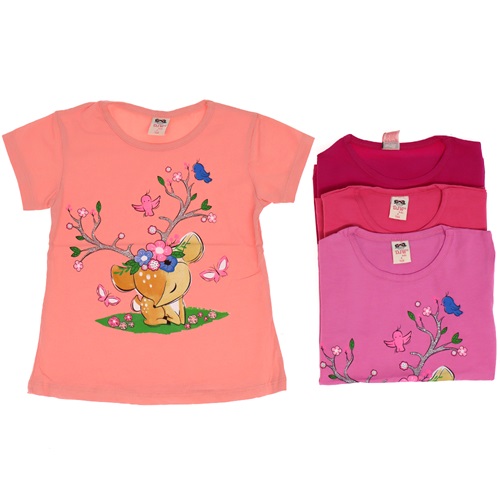 Djw Geyik Baskılı Likralı Kız Çocuk Tişört 1-4 Yaş