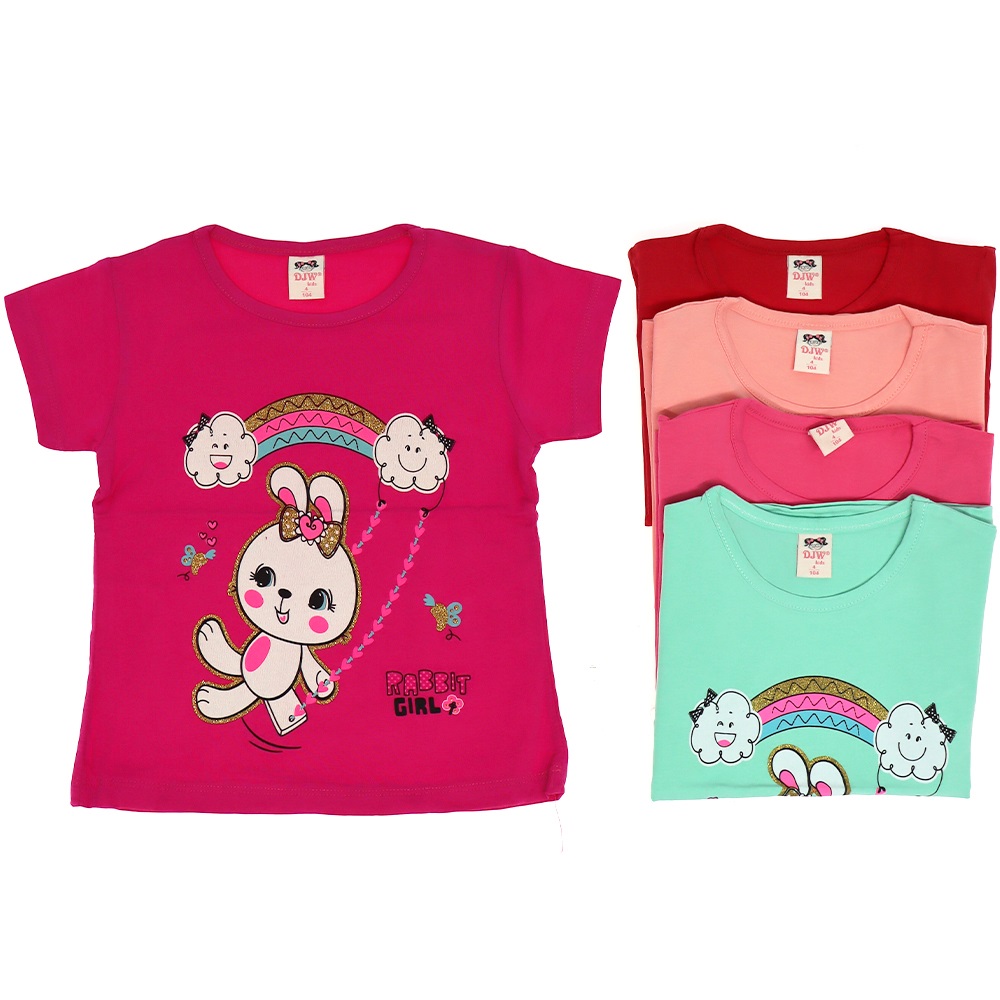 Djw Tavşan Baskılı Likralı Kız Çocuk Tişört 1-4 Yaş