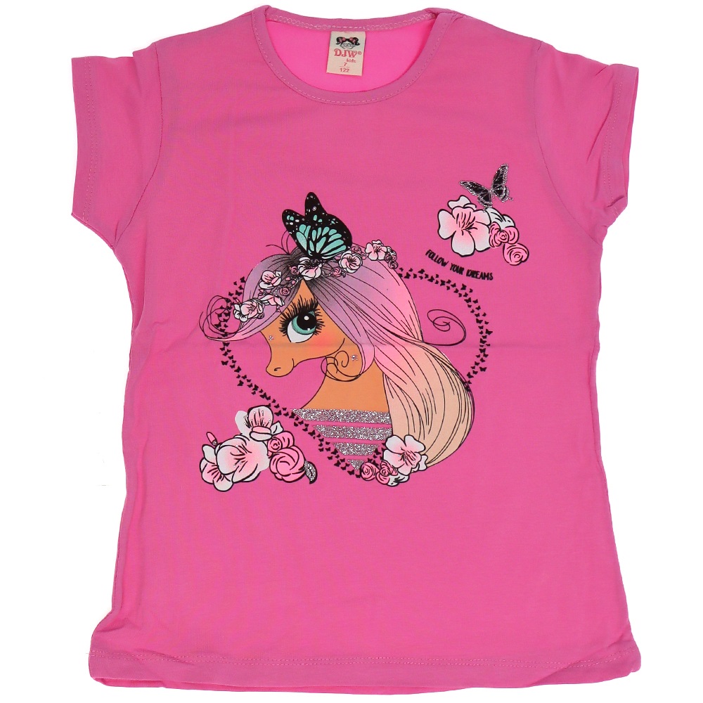 Djw Figür Baskılı Likralı Kız Çocuk Tişört 5-8 Yaş
