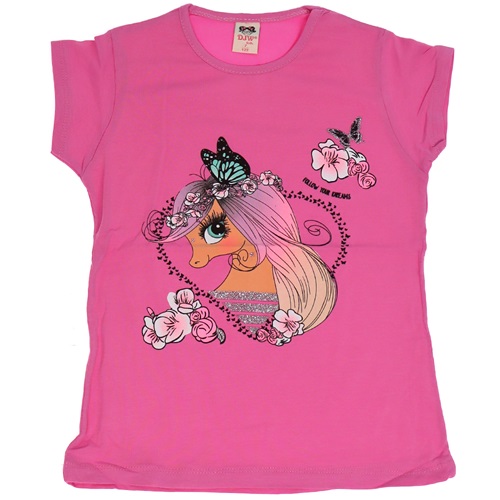 Djw Figür Baskılı Likralı Kız Çocuk Tişört 5-8 Yaş