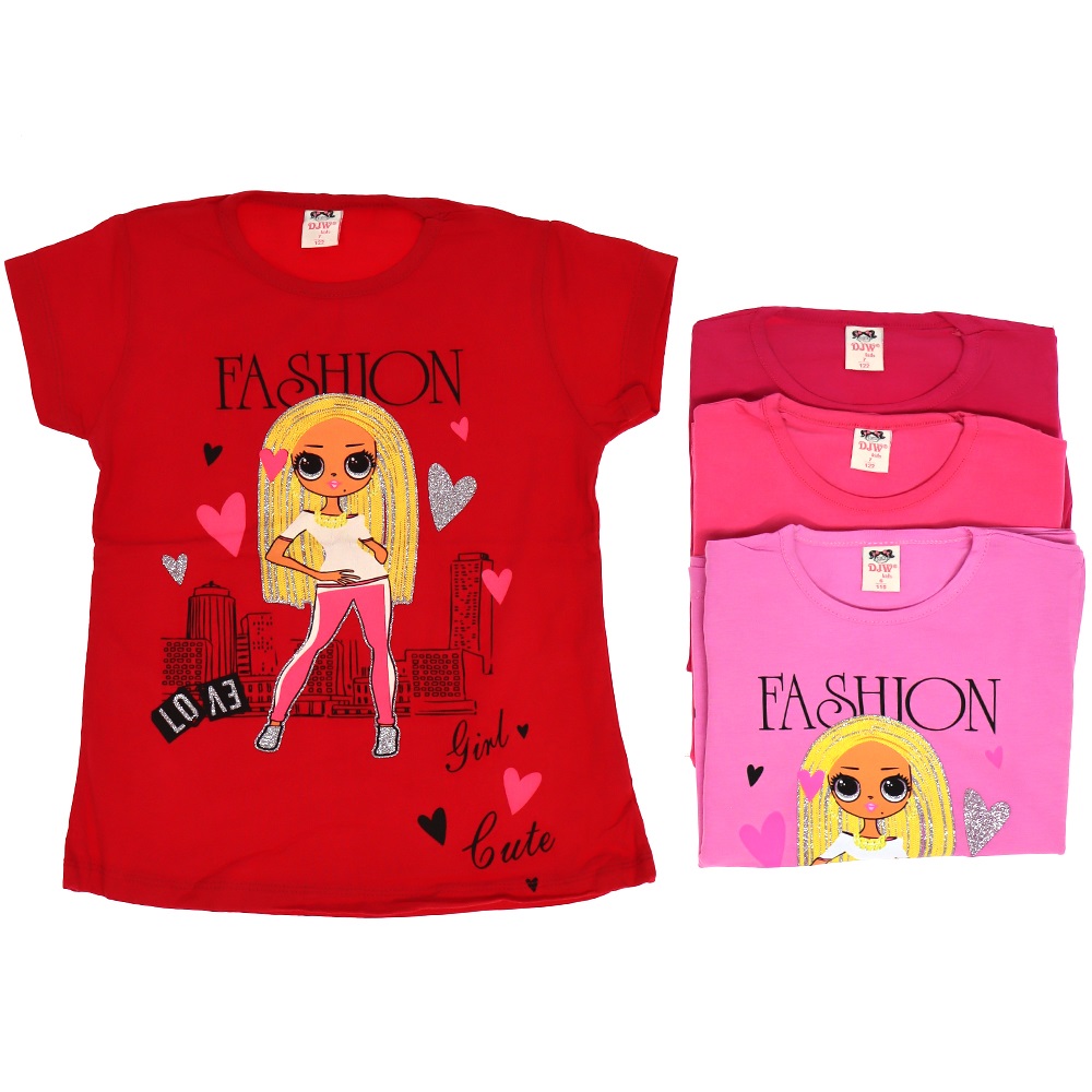 Djw Fashion Girl Baskılı Likralı Kız Çocuk Tişört 3-7 Yaş