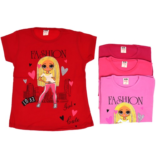 Djw Fashion Girl Baskılı Likralı Kız Çocuk Tişört 3-7 Yaş
