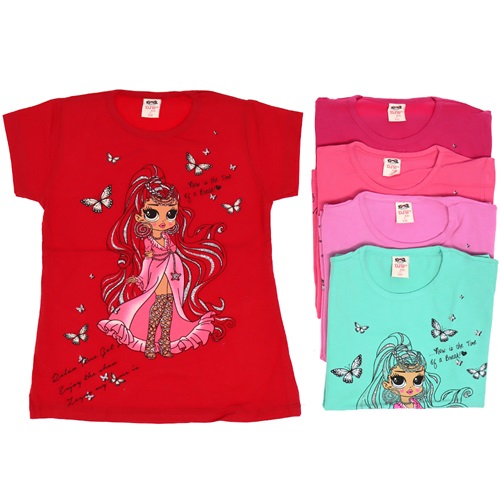 Djw Kelebek Kız Baskılı Likralı Kız Çocuk Tişört 3-7 Yaş