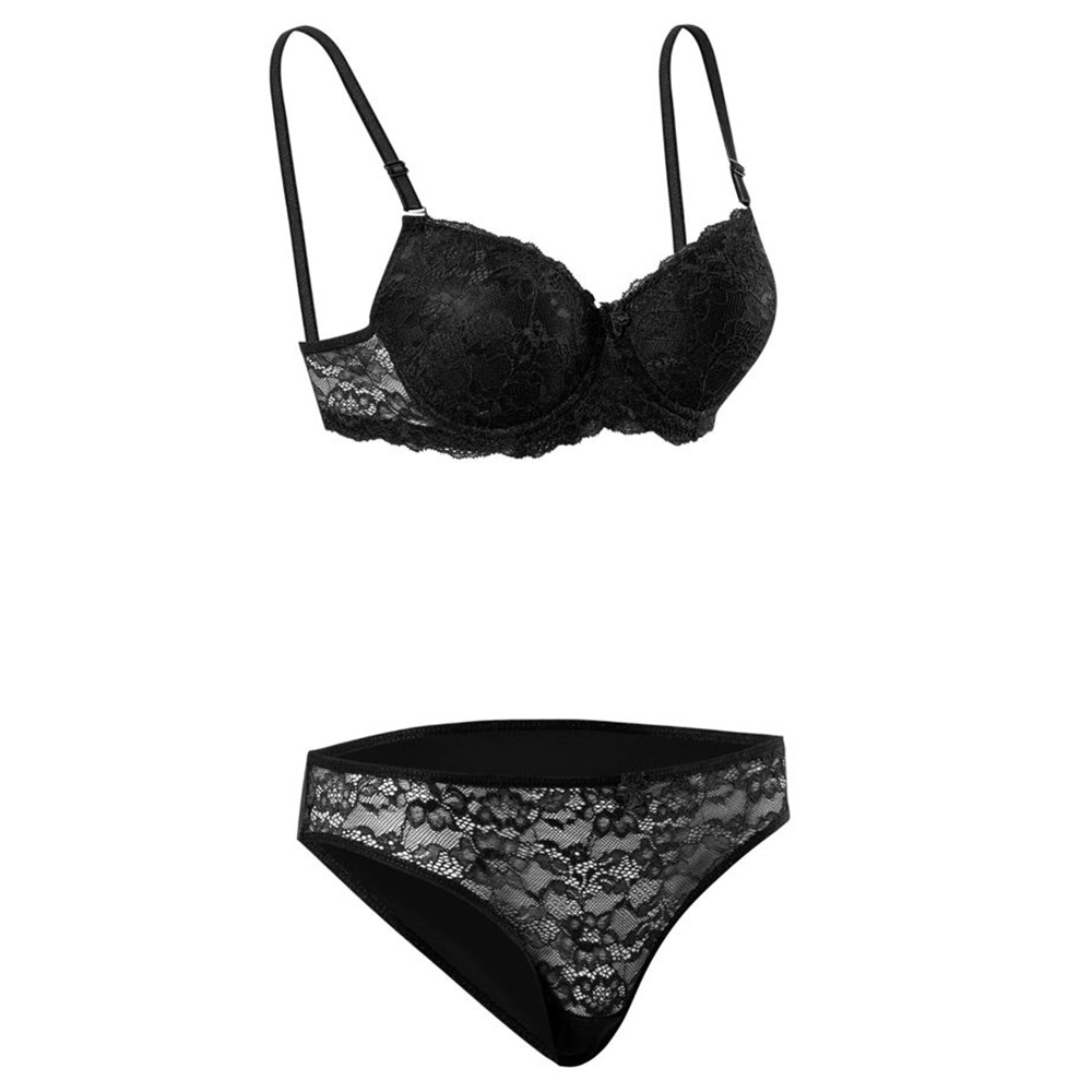Ebru 8004 Slikonlu Boş Dantelli Bayan Sütyen Takım 75-95 - Siyah