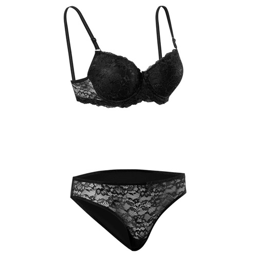 Ebru 8004 Slikonlu Boş Dantelli Bayan Sütyen Takım 75-95 - Siyah
