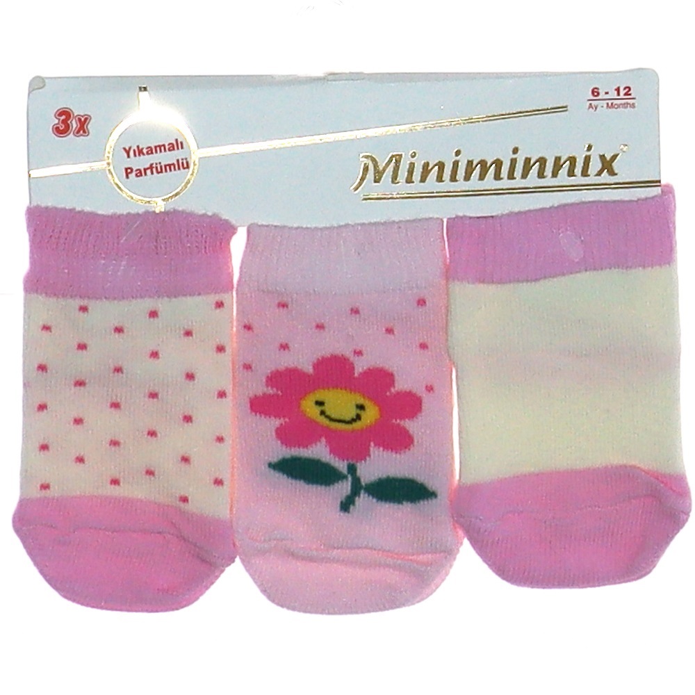 Miniminnix 655 Desenli Yıkamalı Parfümlü Bebe Çorap 6-12-18 Ay