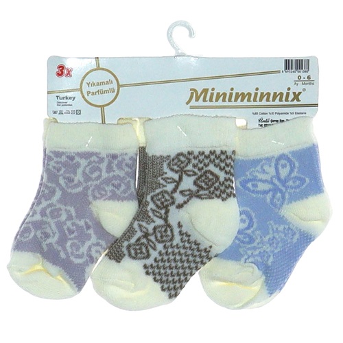 Miniminnix 263 Şal Desenli Yıkamalı Parfümlü Bebe Çorap 0-6 Ay