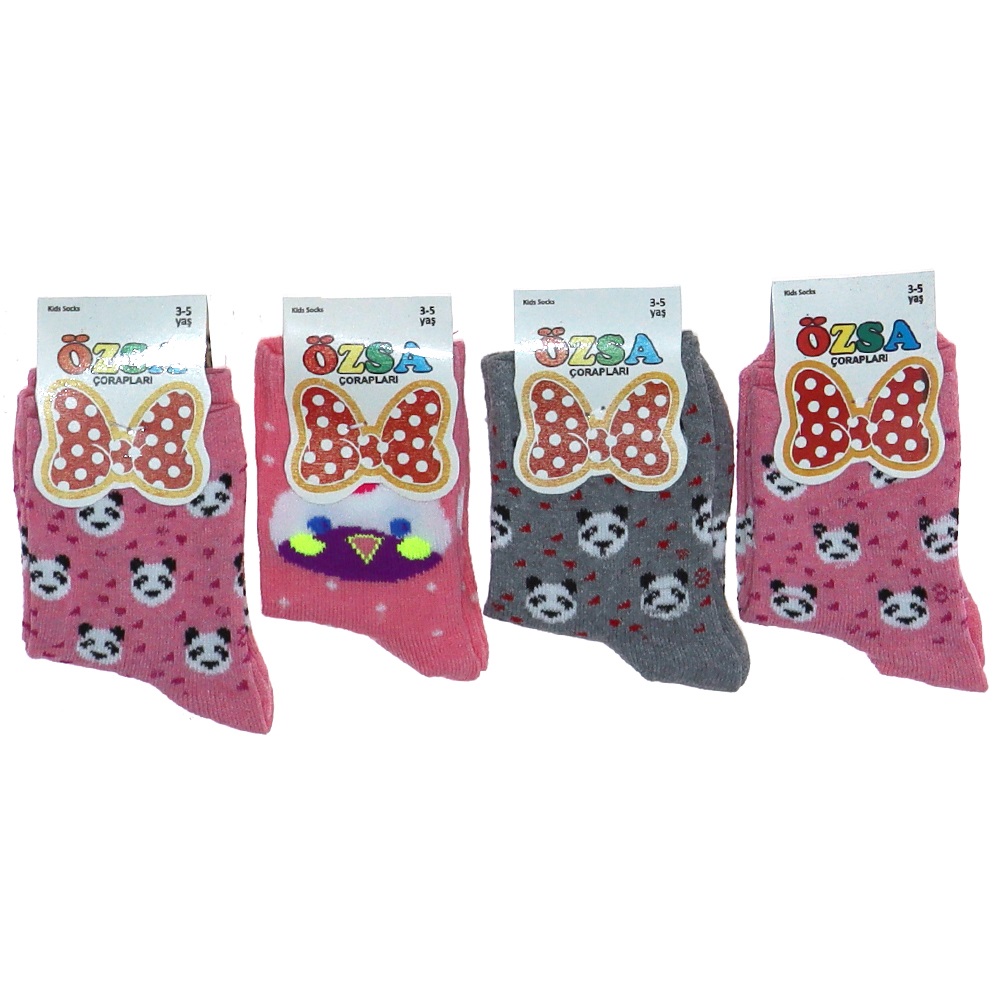 Özsa 3544 Likralı Desenli Kız Çocuk Soket Çorap - Karışık Renk