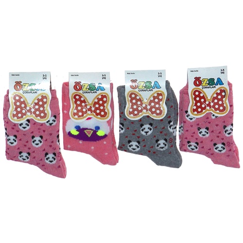 Özsa 3544 Likralı Desenli Kız Çocuk Soket Çorap - Karışık Renk