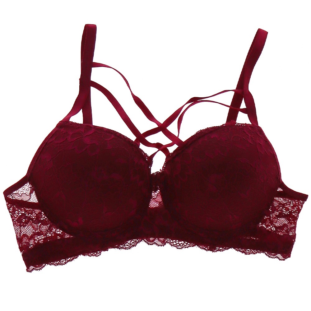 Ebru 1111 Silikonlu Boş Danteli Çapraz Askılı Bayan Sütyen 80-95 - Bordo