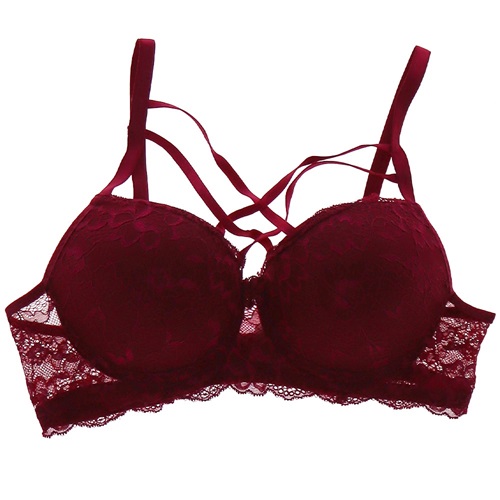 Ebru 1111 Silikonlu Boş Danteli Çapraz Askılı Bayan Sütyen 80-95 - Bordo