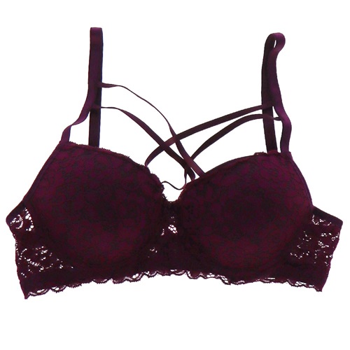 Ebru 1111 Silikonlu Boş Danteli Çapraz Askılı Bayan Sütyen 80-95 - Mürdüm