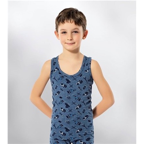 Sedef Yıldız 1086 Likralı Baskılı Erkek Çocuk Askılı Atlet - Karışık Renk